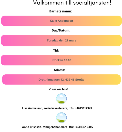 Barnkallelse till socialtjänsten - Redigerbar mall